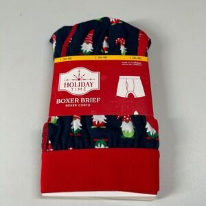 Holiday Time Boxer Briefs Christmas Gnomes Print Underwear Blue Men Large(36-38)